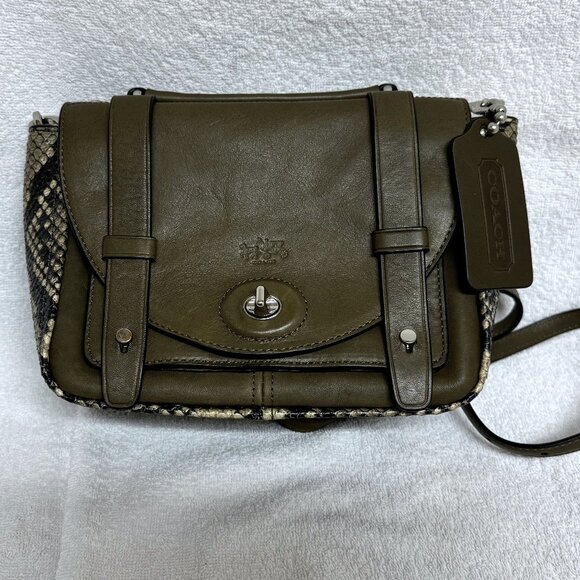 COACH Bleecker Python Mini Messenger Sv/Natural Olive - Picture 4 of 16